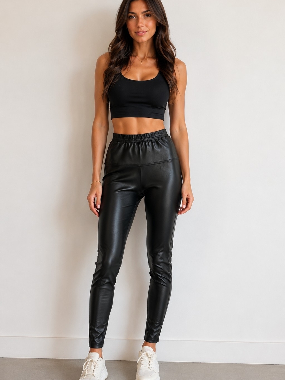 High-Rise Faux Leather Jogger Pants - Black